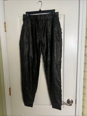 SPANX Black Faux Leather Jogger Pants